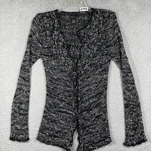 BCBG MAXAZRIA Cardigan Womens Small Black White Knit Button Up Sweater 000795